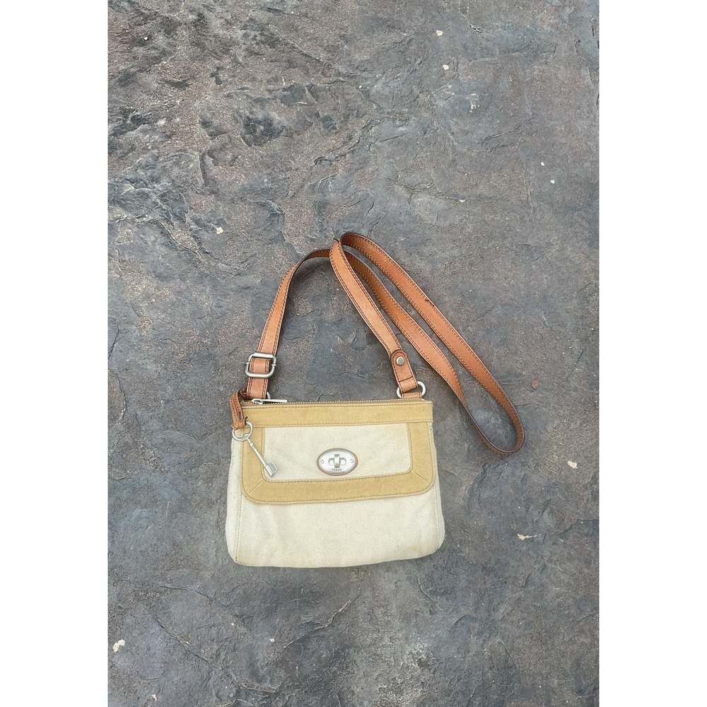 Fossil Maddox Bag‎ Brown Leather Canvas Shoulder Bag Purse